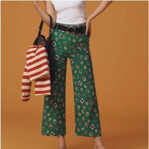 NWT ANTHROPOLOGIE COLETTE GREEN ITALY FRUIT STAND CROPPED PANTS 28